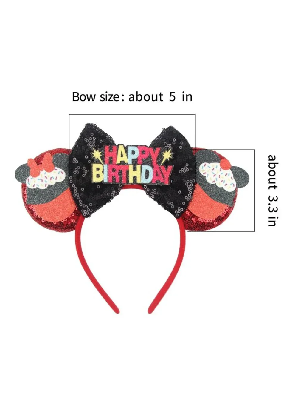 Women Orange Polyester Sparkle Sequins Mickey Mouse Hair Bow Handmade Headband